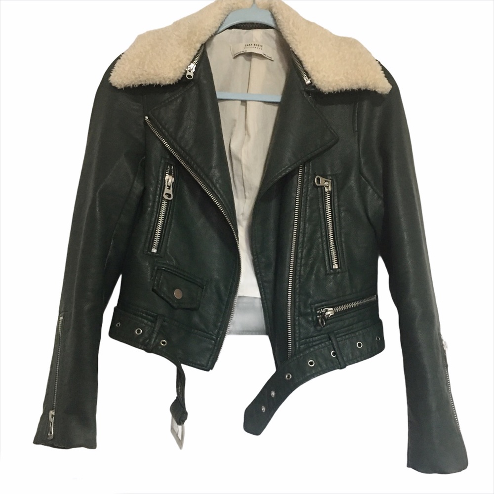 Zara green faux leather jacket
